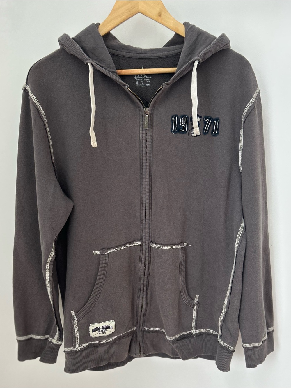 Disney Parks Walt Disney World 1971 Mickey Full-Zip Hoodie M Gray 21x26